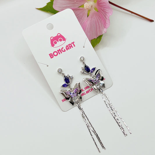 Spring Silver Butterfly Glass Earrings