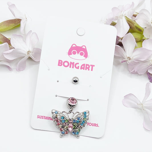 Butterfly Rhinestone Charm Belly Button Ring