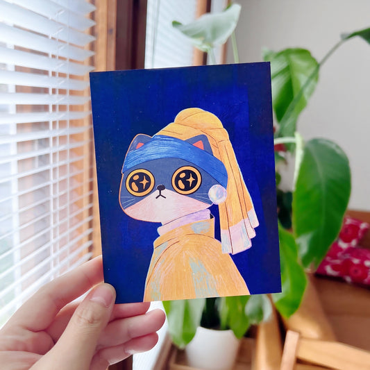 Meow Momo with a Pearl Earring Postcard