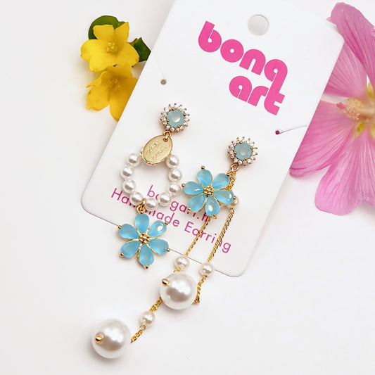 Blue Gem Flower Earrings