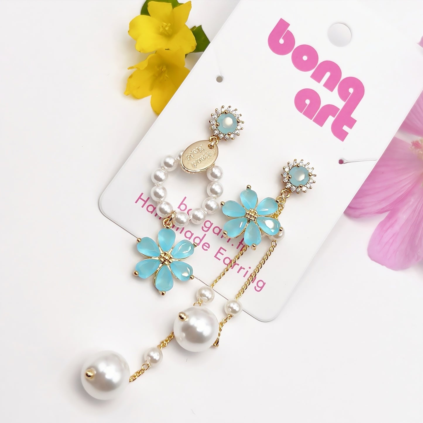 Blue Gem Flower Earrings
