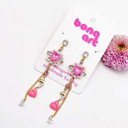 Crystal Pink Heart Earrings