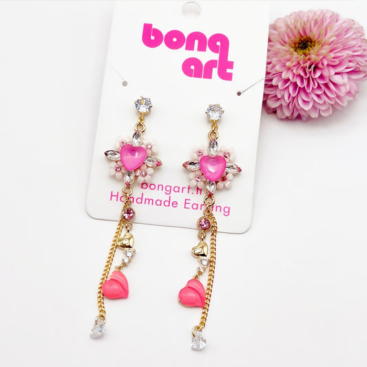 Crystal Pink Heart Earrings