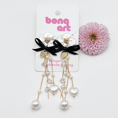 Black Bow Flower Earrings