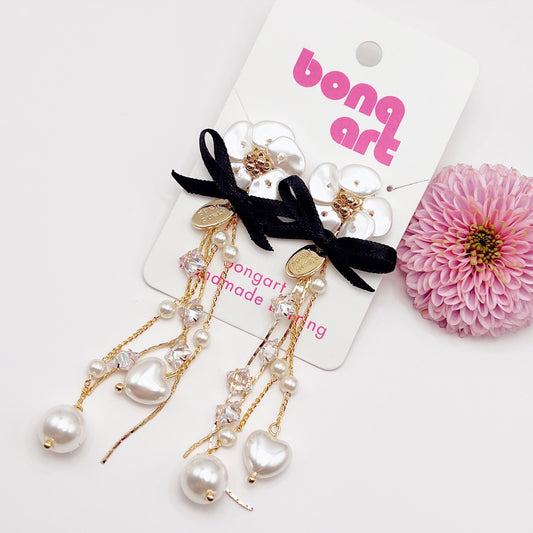 Black Bow Flower Earrings
