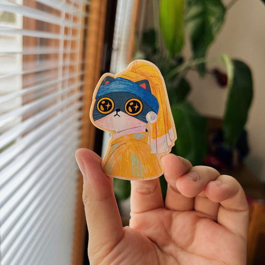 Meow Momo With A Pear | Wooden Magnets