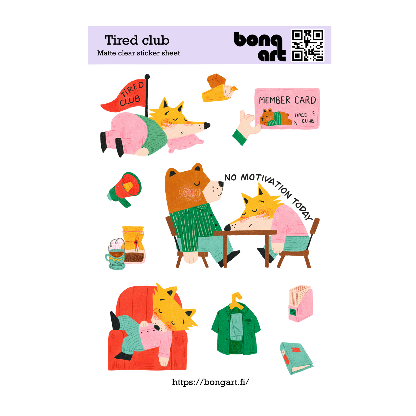 Tired Club | Waterproof Matte Clear Sticker Sheet