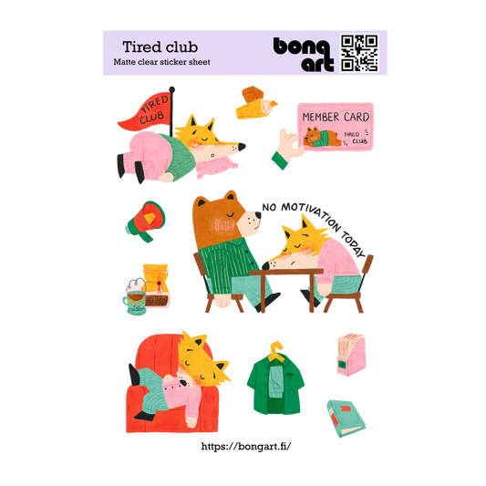 Tired Club | Waterproof Matte Clear Sticker Sheet