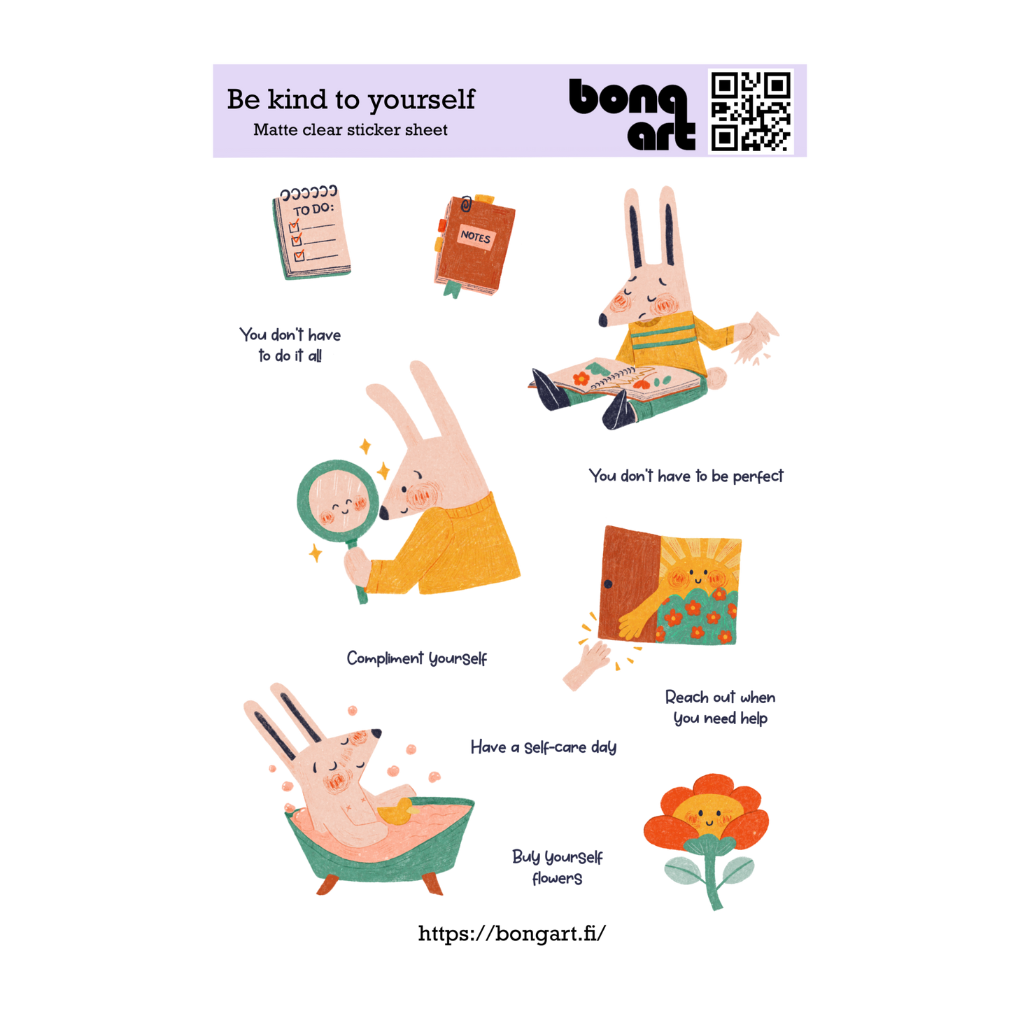 Be Kind To Yourself | Waterproof Matte Clear Sticker Sheet