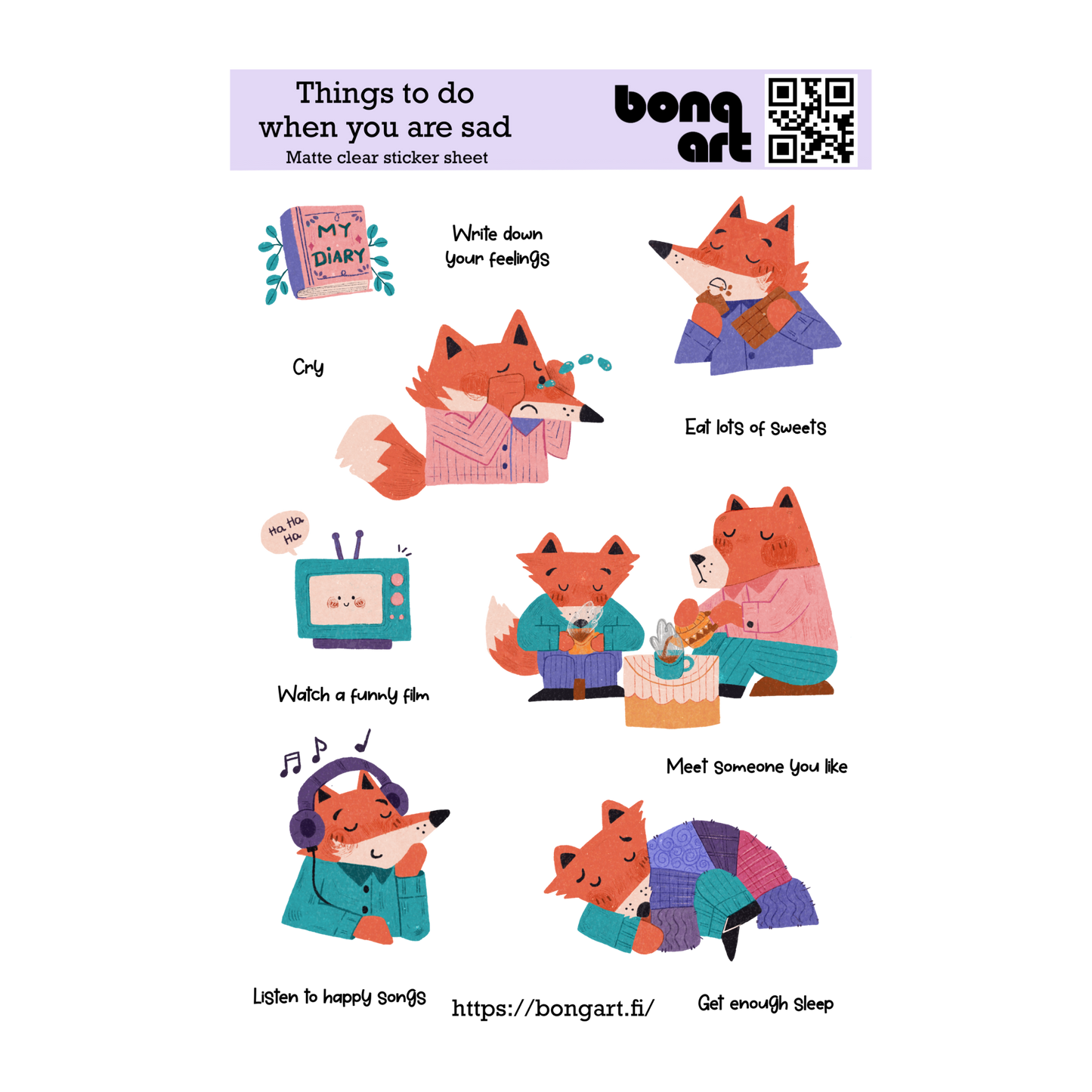 Things To Do When You Are Sad | Waterproof Matte Clear Sticker Sheet