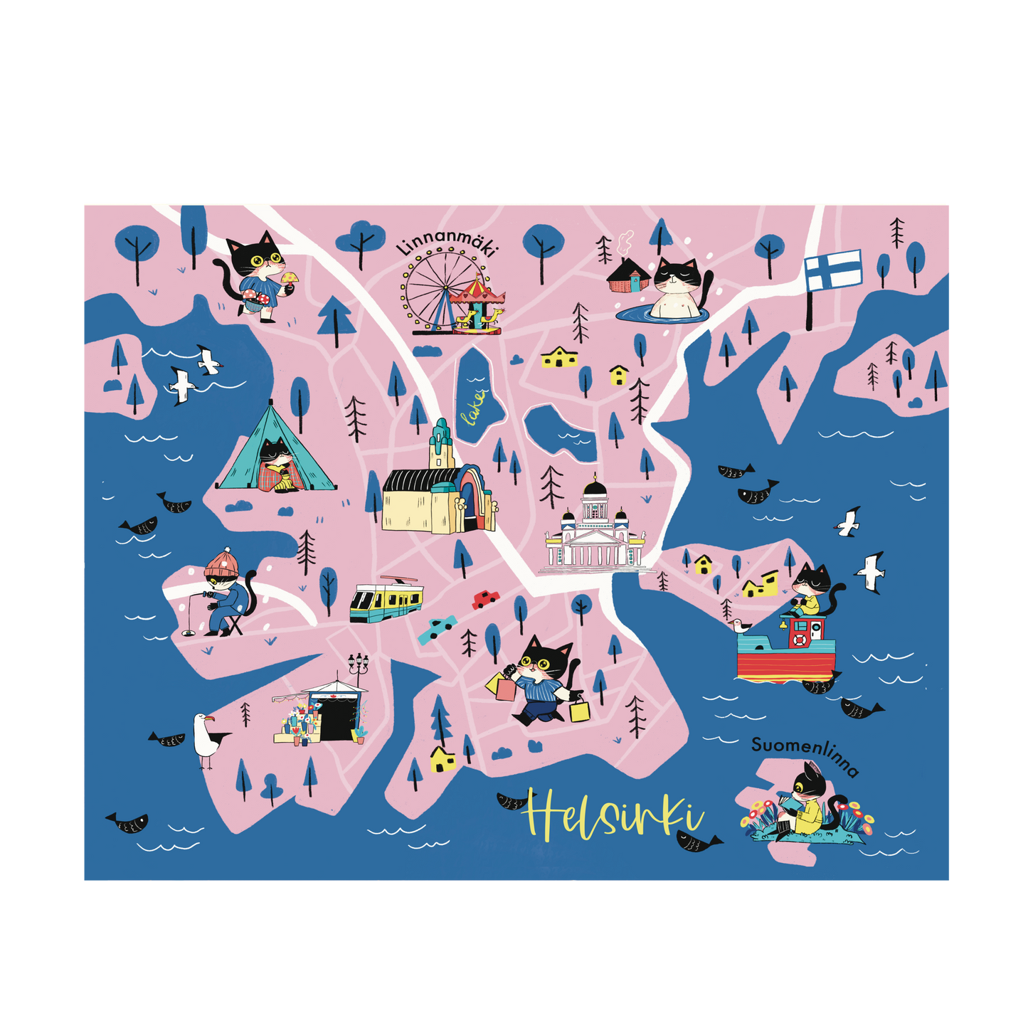 Helsinki Map Postcard