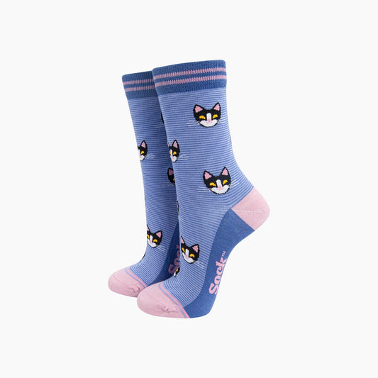 Women's Bamboo Socks - Cats Striped