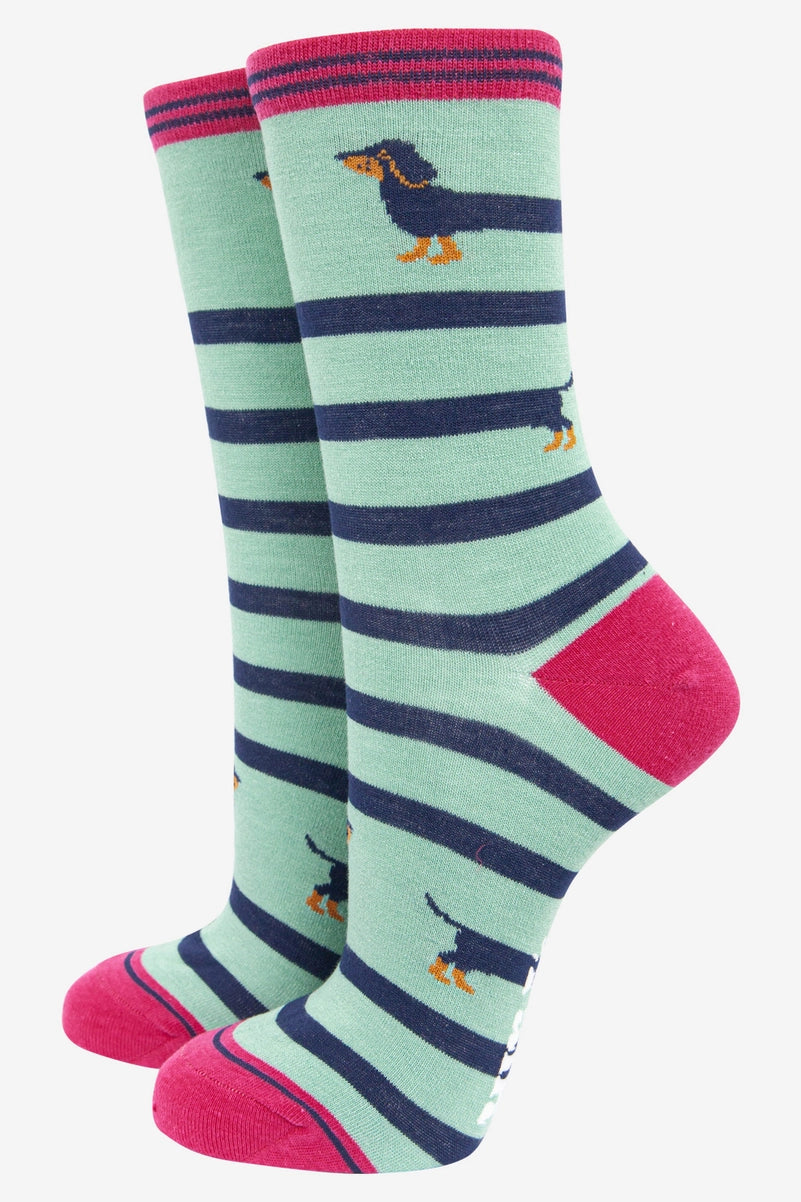 Women's Bamboo Socks - Winding Sausage Dog
