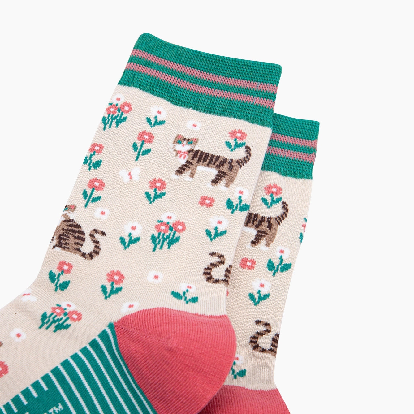 Women's Bamboo Socks - Tabby Cat Floral