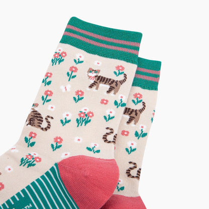 Women's Bamboo Socks - Tabby Cat Floral