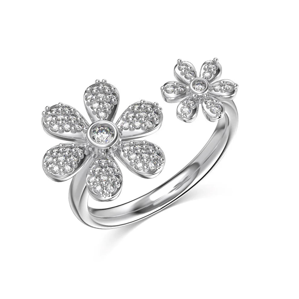 Floral Elegance Zircon Ring -  925 Sterling Silver