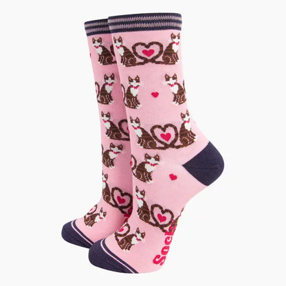 Women's Bamboo Socks - Cats Love Heart Tails