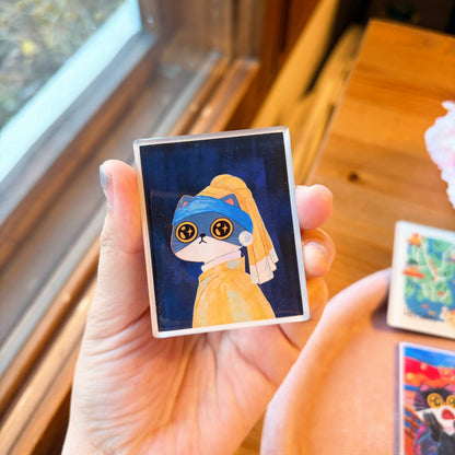 Meow Momo with a Pearl Earring | Clear Acrylic Fridge Magnets
