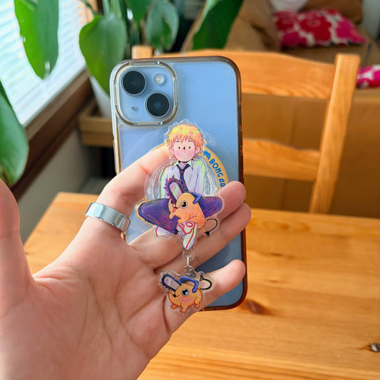 Magnetic Phone Griptok With Mini Dangling Charm - Chainsaw Man Fanart