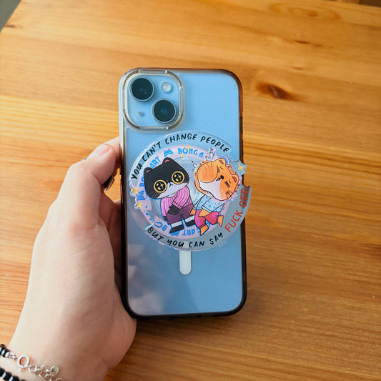 Magnetic Phone Griptok With Mini Rotating Charm - You Can't Change People But You Can Say Fuck Off