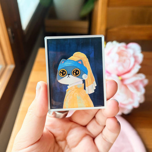 Meow Momo with a Pearl Earring | Clear Acrylic Fridge Magnets